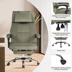 Office Chair, Big and Tall Executive Office Chair with Footrest & Removable Headrest, High Back Ergonomic Computer Desk Chair Work Chair With Comfortable Frosted Velvet (Green)