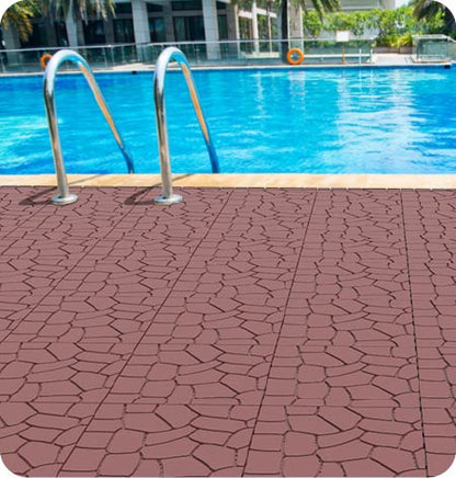 New Stone texture 12" Patio Deck Tiles, DIY Module Interlocking Decking Tiles Floor Tile,Easy and Quick Installation Court Tiles for Porch Poolside Balcony Backyard 44pcs, Brown image 5