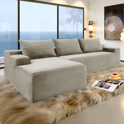 New2 96.9"Cloud Sectional Couch with L-Shape Chaise,Modern Modular Sofa with Deep Seat,Upholstered Couches for Living Room Bedroom,No Assembly Required,(Corduroy Fabric),Camel,left image 2