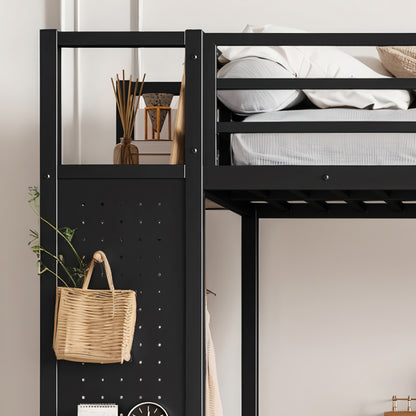 Twin XL over Twin XL size Metal Bunk Bed for Teens with Storage Shelves,Drawers and Pegboard,Black image 5