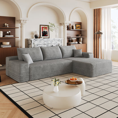 107" Cloud Sectional Couch with L-Shape Chaise,Modern Modular Sofa with Deep Seat, Upholstered Couches for Living Room Bedroom,No Assembly Required, Grey(Plush Corduroy Fabric) image 2
