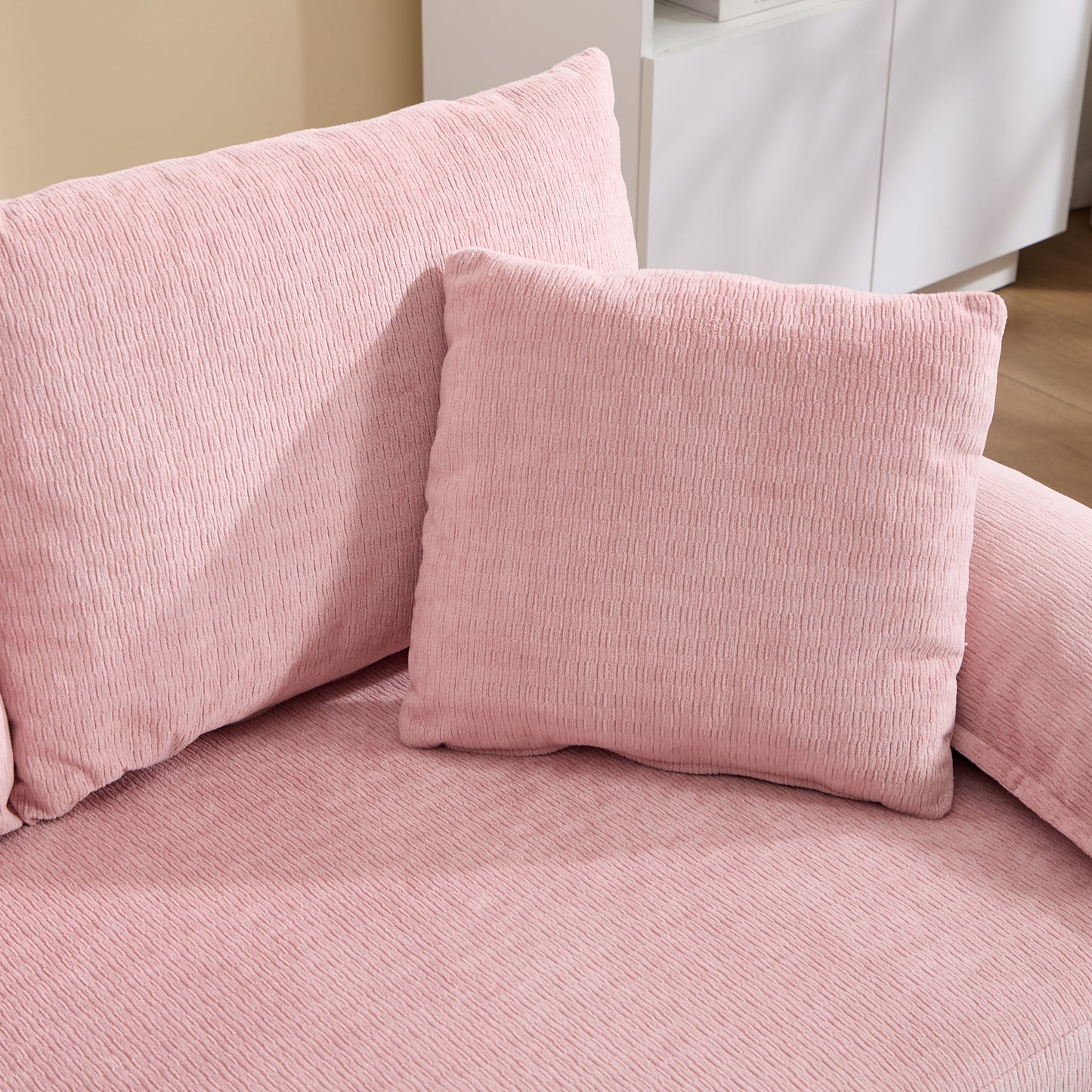 58 inch 3-in-1 Upholstered Futon Sofa Convertible Floor Sofa bed,Foldable Tufted Loveseat with Pull Out Sleeper Couch Bed,Folding Mattres Love Seat Daybed W/Side Pockets for Living Room Pink image 12