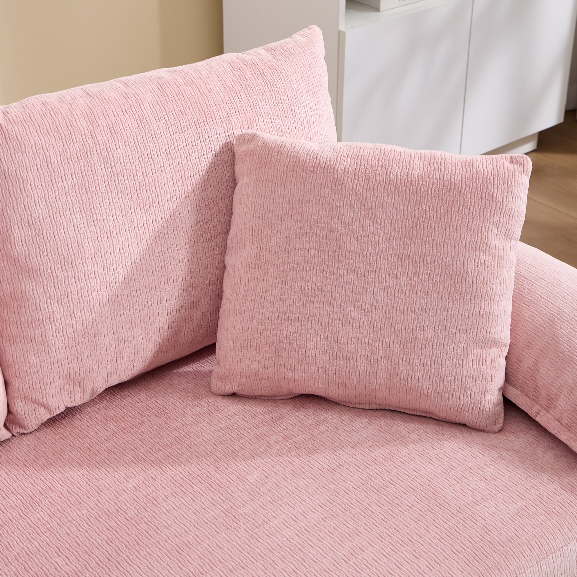 58 inch 3-in-1 Upholstered Futon Sofa Convertible Floor Sofa bed,Foldable Tufted Loveseat with Pull Out Sleeper Couch Bed,Folding Mattres Love Seat Daybed W/Side Pockets for Living Room Pink image 12