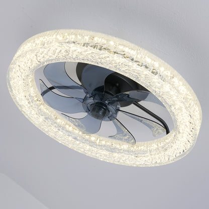 Acrylic Ice Brick Fan Light,LED Light Source and Remote Control, 3000-6500K Dimmable Modern Flush Mount LED Fan Light, 6 Speeds, Quiet DC Motor For Living room, Bedroom,Kitchen----Matte Black image 4