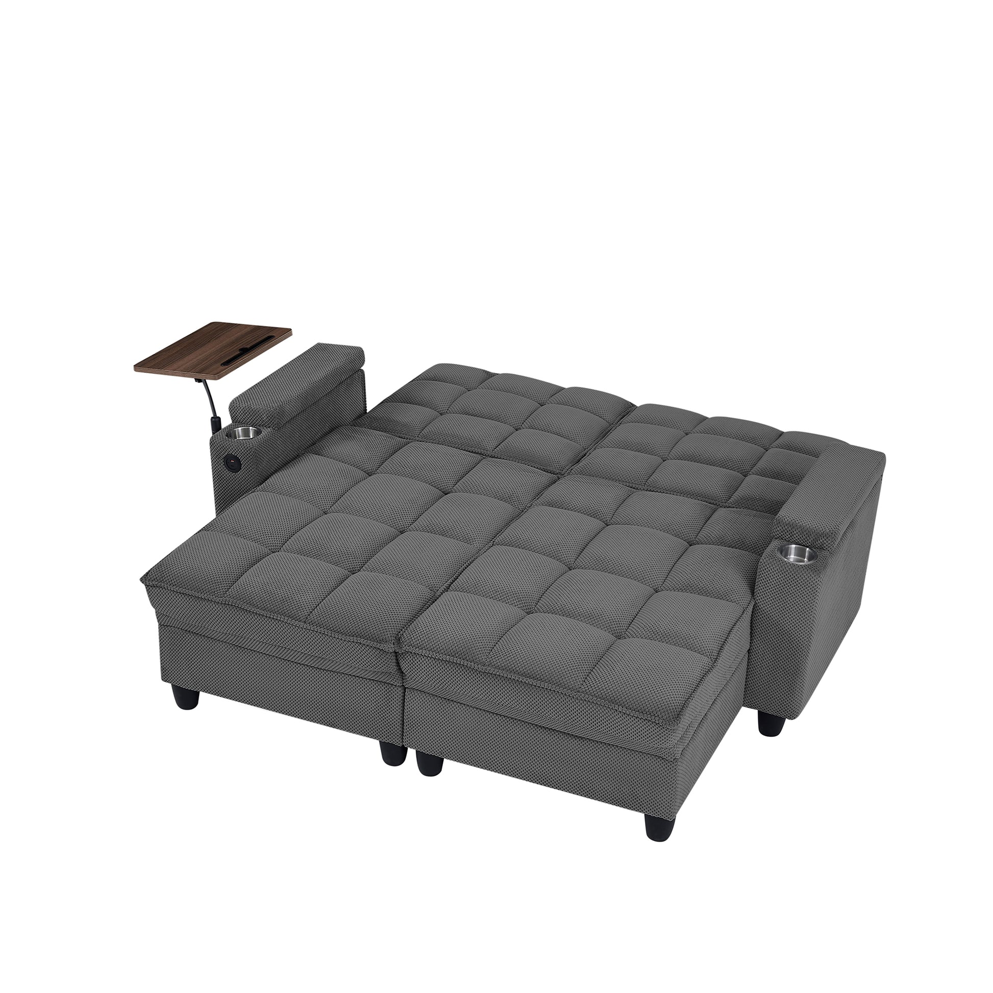 Dark Grey Sofa,Sleeper Sofa Bed with 6-Position Adjustable Backrest,USB Ports, Cup Holder and Swivel Side Table image 9