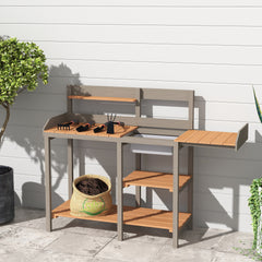 Outdoor Potting Bench, Wooden Workstation Table with Cabinet for Backyard Garden Supplies