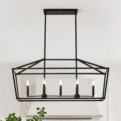 7-Light Farmhouse Kitchen Island Lighting,5 Light Industrial Linear Chandelier for Dining Room Metal Matte Black Finish Hanging Pendant Light Fixture for Bedroom Living Room Hallway Conference Room image 1
