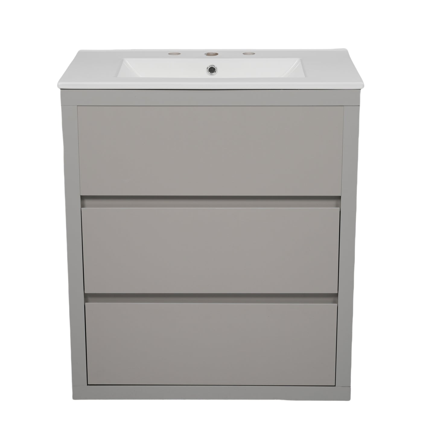 60" Double Sinks Bathroom Vanity Set, Bathroom Cabinet with Two Separate Ceramic Sinks, Full-Extension Drawers & Soft Close Undermount Drawer Slides, Gray image 12