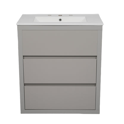 60" Double Sinks Bathroom Vanity Set, Bathroom Cabinet with Two Separate Ceramic Sinks, Full-Extension Drawers & Soft Close Undermount Drawer Slides, Gray image 12