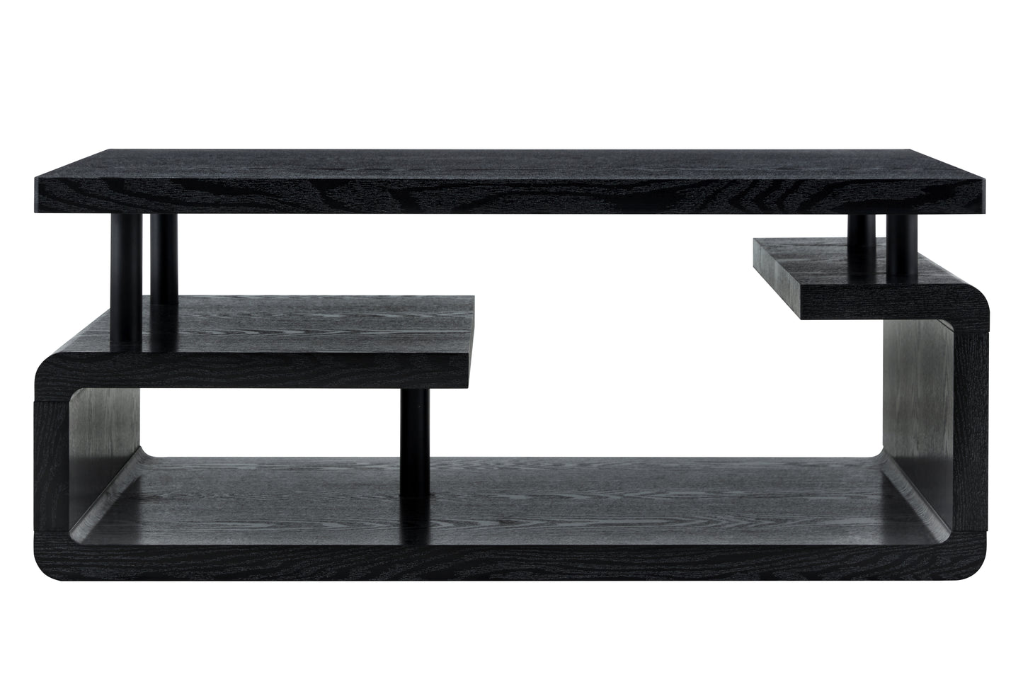 Three-Tier MDF Coffee Table with Black Wood Grain Finish, Modern Multi-Layer Storage Coffee Table Sturdy Frame for Living Room Office image 9
