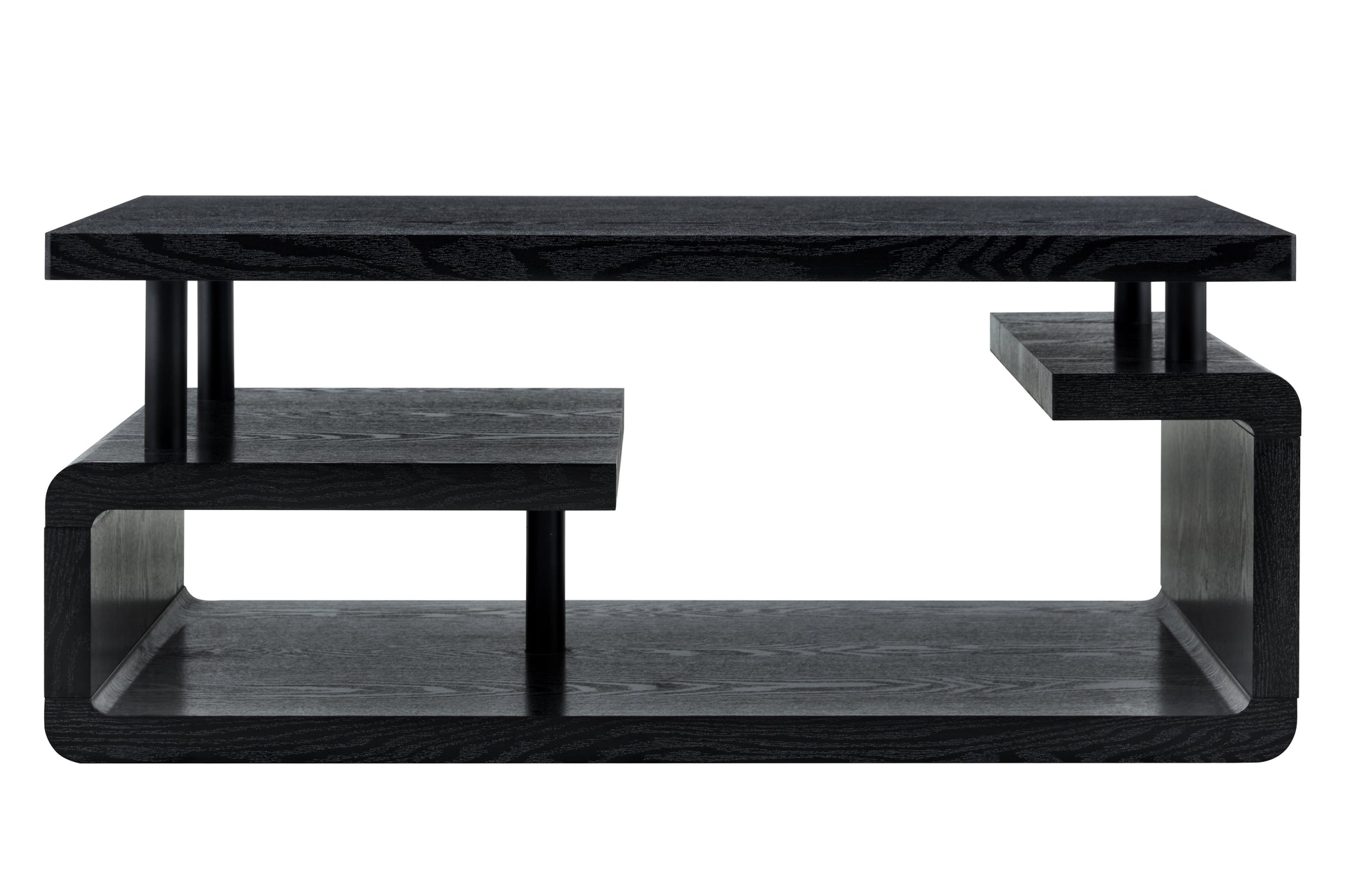 Three-Tier MDF Coffee Table with Black Wood Grain Finish, Modern Multi-Layer Storage Coffee Table Sturdy Frame for Living Room Office image 9