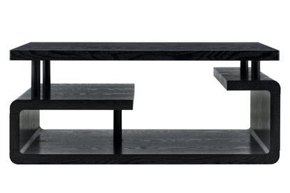 Three-Tier MDF Coffee Table with Black Wood Grain Finish, Modern Multi-Layer Storage Coffee Table Sturdy Frame for Living Room Office image 9