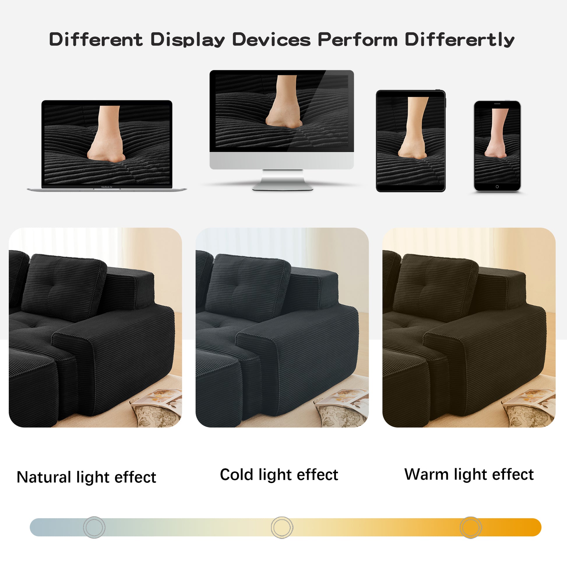 Modular Sectional Sofa with 5-Seater,V Shaped Corner Couch,Corduroy Fabric,2 Movable Ottomans, Deep Seat for Living Room, Pearl-like piping, Tufted Design, No Assembly, Anti-slip Design,Black image 12