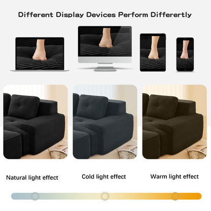Modular Sectional Sofa with 5-Seater,V Shaped Corner Couch,Corduroy Fabric,2 Movable Ottomans, Deep Seat for Living Room, Pearl-like piping, Tufted Design, No Assembly, Anti-slip Design,Black image 12