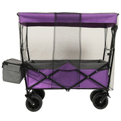 480Lbs Collapsible Wagon with Canopy,Wagon Stroller with 7" All-Terrain Wheels, Lightweight Foldable Wagon, Large Capacity for Camping, Shopping, Sports, and Garden Use,purple with mosquito net