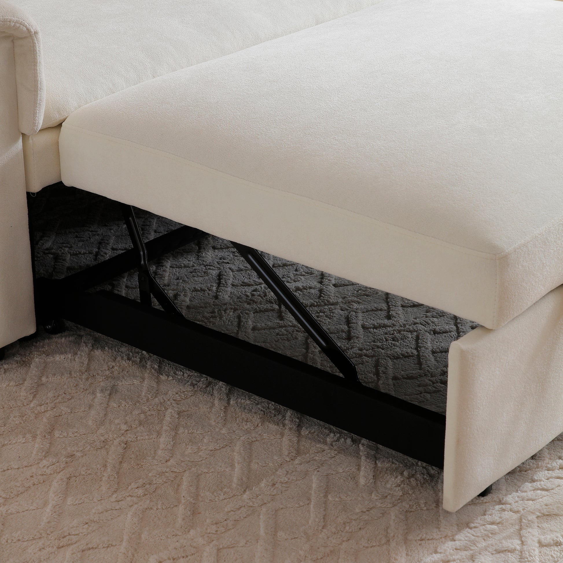 55" Velvet Two Seater Pull Out Sofa Bed, Adjustable Backrest With USB Ports, Two Side Pockets, 3 in 1 Convertible Sleeper Sofa Bed, Modern Love Seat Lounge,2 waist pillows for living rooms,BEIGE image 6
