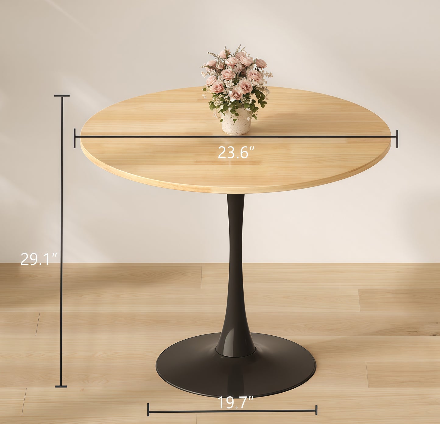 (Natural Wood Color)Round Table, Modern Dining Table, Dining Table, MDF Top and Steel Base Tulip Round Kitchen Table, Kitchen Table, Mid Century Coffee Table for Living Room 24 Inch, Oval Dining Table image 2
