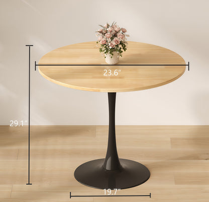 (Natural Wood Color)Round Table, Modern Dining Table, Dining Table, MDF Top and Steel Base Tulip Round Kitchen Table, Kitchen Table, Mid Century Coffee Table for Living Room 24 Inch, Oval Dining Table image 2