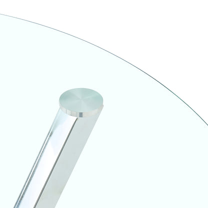 45.27"Round Dining Table,Tempered Glass Kitchen Tabe with Silver Chrome Plated Metal Legs,Modern Dining Room Table for for Kitchen, Living Room, Easy Assembly image 7