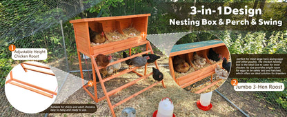 3-in-1 Nesting Boxes for Chickens with Perch and Swing- Wooden Chicken Nesting Box for Poultry 3 Compartments Laying Eggs Nest Box for Chickens, Hens, Ducks image 6