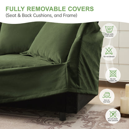 Modern Slipcovered 2-Seat Sofa Couches for Living Room, 2 Seater Sofa, Plain Chenille Deep Seat Sofa with Upholstered Cushion&Detachable Cover, Comfy Sofa Couch for Small Space, Apartment, Green image 10