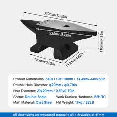 Cast Steel Anvil, 22 Lbs(10kg) Single Horn Anvil with Large Countertop and Stable Base, High Hardness Rugged Round Horn Anvil Blacksmith, for Bending, Shaping