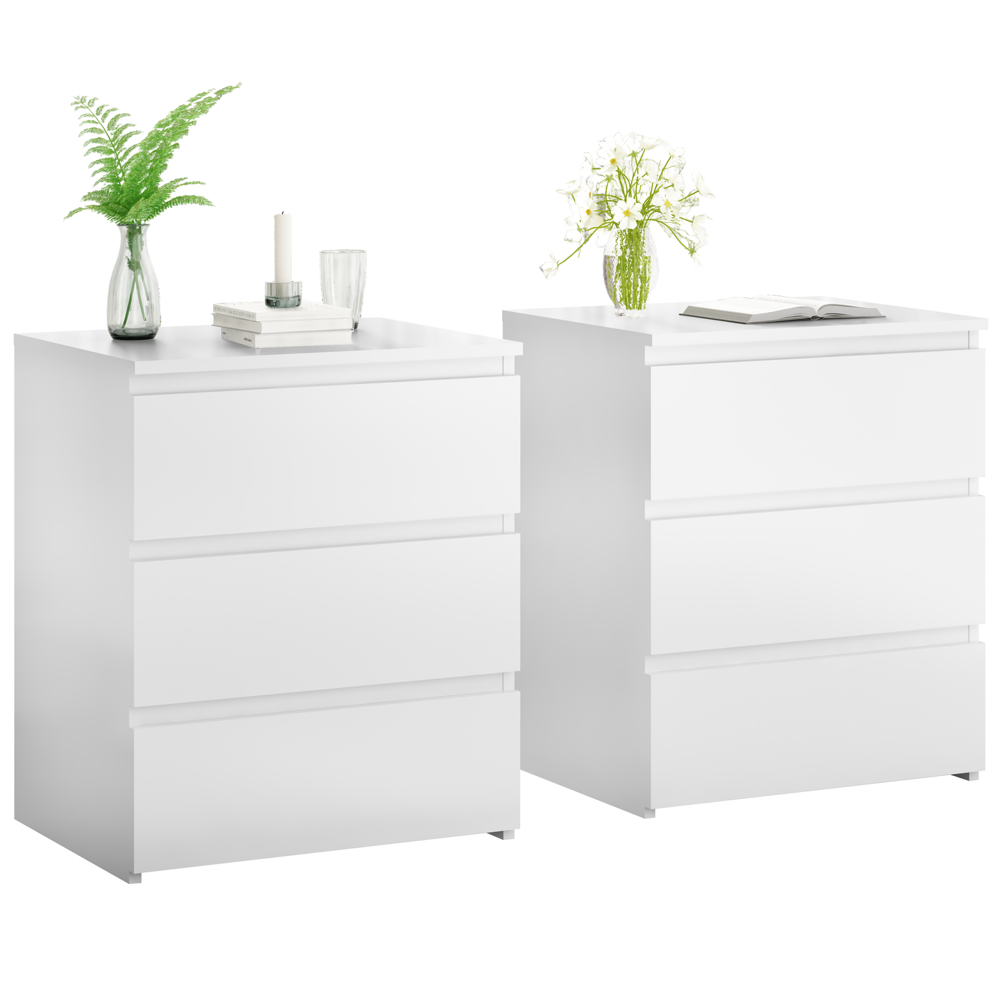 (Set of 2)3 Drawer Dresser, Small Dresser for Closet, Wooden White Nightstand for Bedroom, Chest of Drawers Side Table Storage Cabinet for Home Office, Each box Contains Two Side Tables image 1