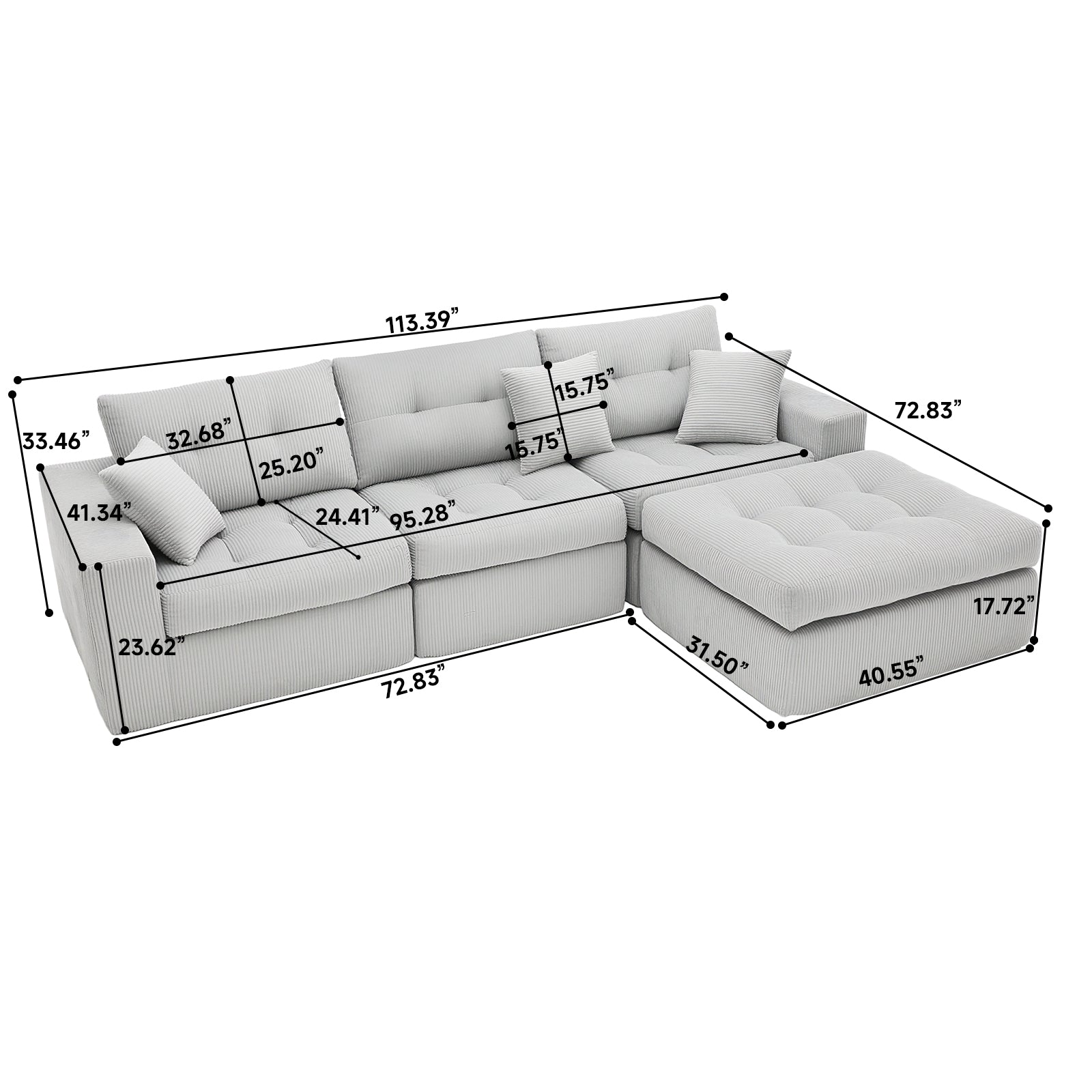 Corduroy Corner Chaise Compression Sofa Bed, L-Shaped Sectional Couch with High-Density Sponge, No-Assembly Required Convertible Sofa for Living Room, Apartment, Guest Room(Green) image 8