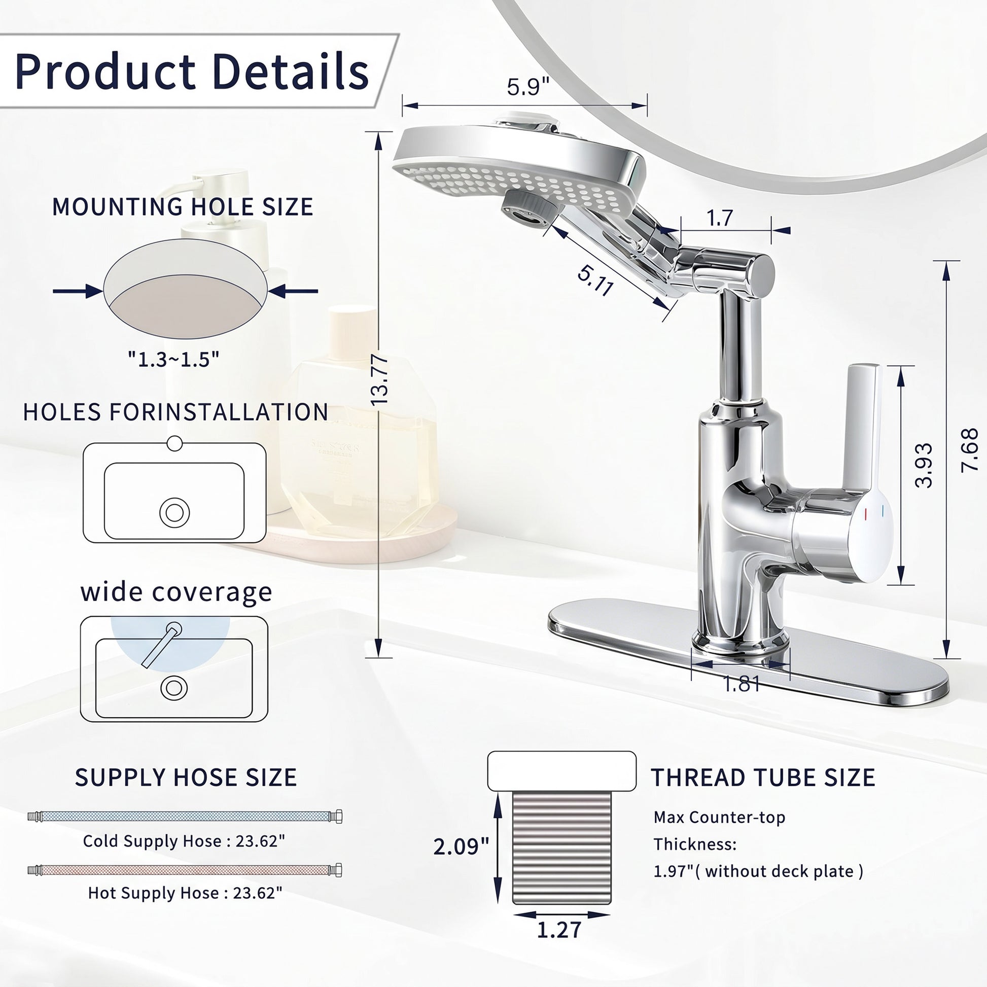 LED Temperature Display Bathroom Faucet, 3 Water Modes & 360° Rotating Spout Single Handle Vanity Sink Faucet with Digital Screen image 9