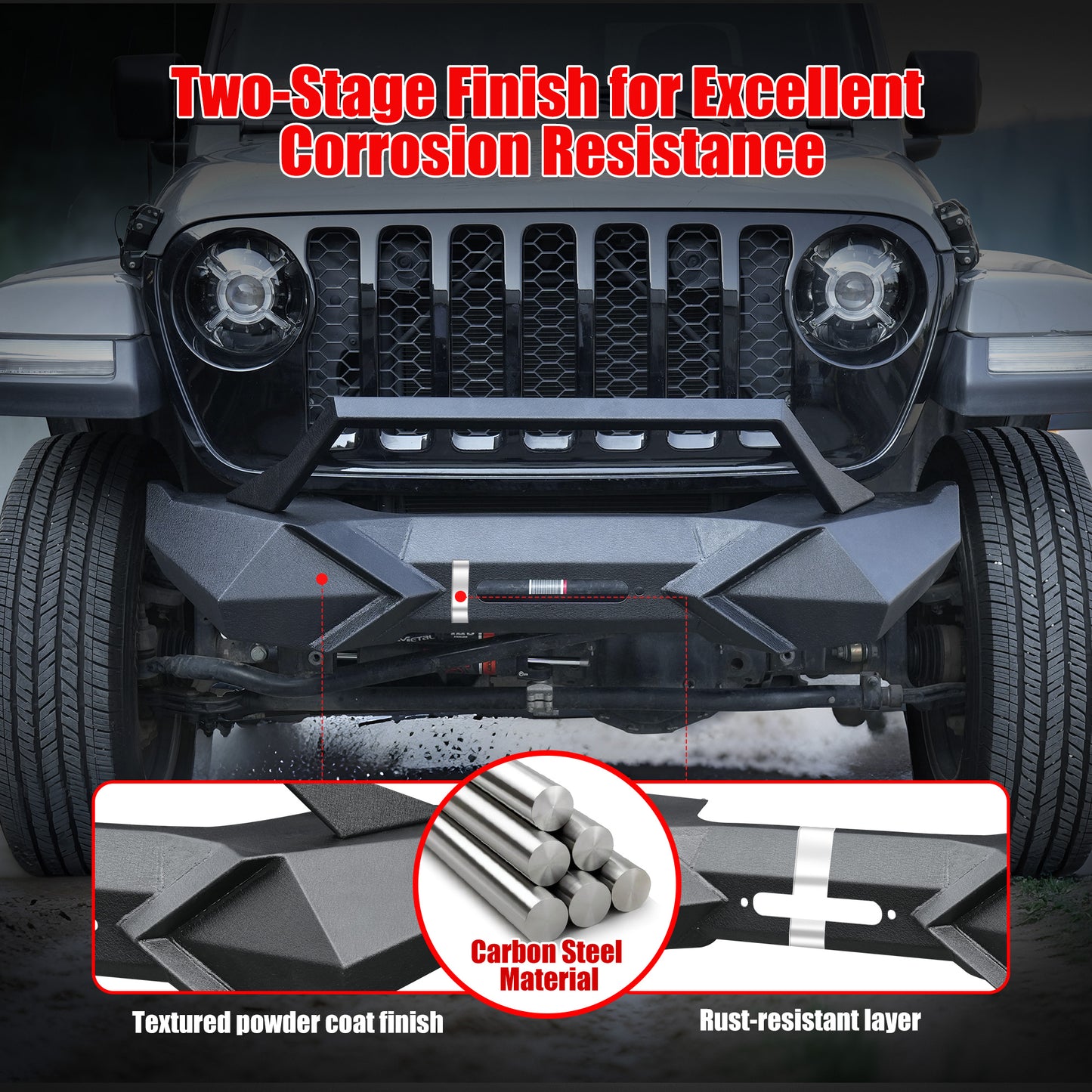 X Style Front Bumper with Winch Plate Compatible with Wrangler JK (2007-2017) Heavy Duty Black Textured Manganese Steel Construction, Perfect for On and Off-Road Used image 5