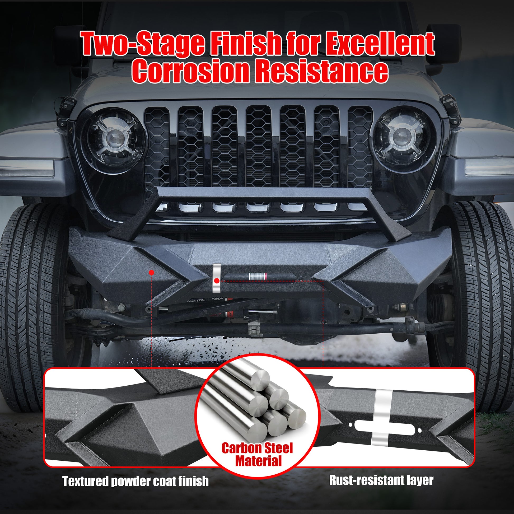 X Style Front Bumper with Winch Plate Compatible with Wrangler JK (2007-2017) Heavy Duty Black Textured Manganese Steel Construction, Perfect for On and Off-Road Used image 5