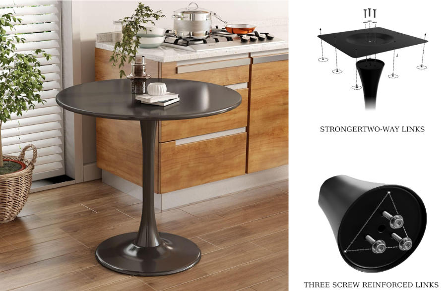 Black Round Table, Modern Dining Table, MDF Top and Steel Base Tulip Round Kitchen Table, Mid Century Coffee Table for Living Room 24 Inch, Kitchen Table, Oval Dining Table image 2