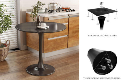 Black Round Table, Modern Dining Table, MDF Top and Steel Base Tulip Round Kitchen Table, Mid Century Coffee Table for Living Room 24 Inch, Kitchen Table, Oval Dining Table image 2