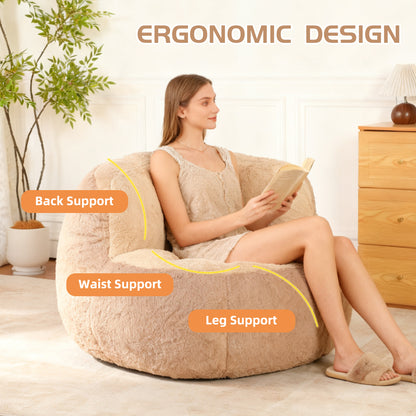 Oversized Bean Bag Chairs,Multicolor Faux Fur Couch Filled with Shredded Sponge,Large Lounger Sofa For Living Room,No Assembly Required,Brown+Camel image 2