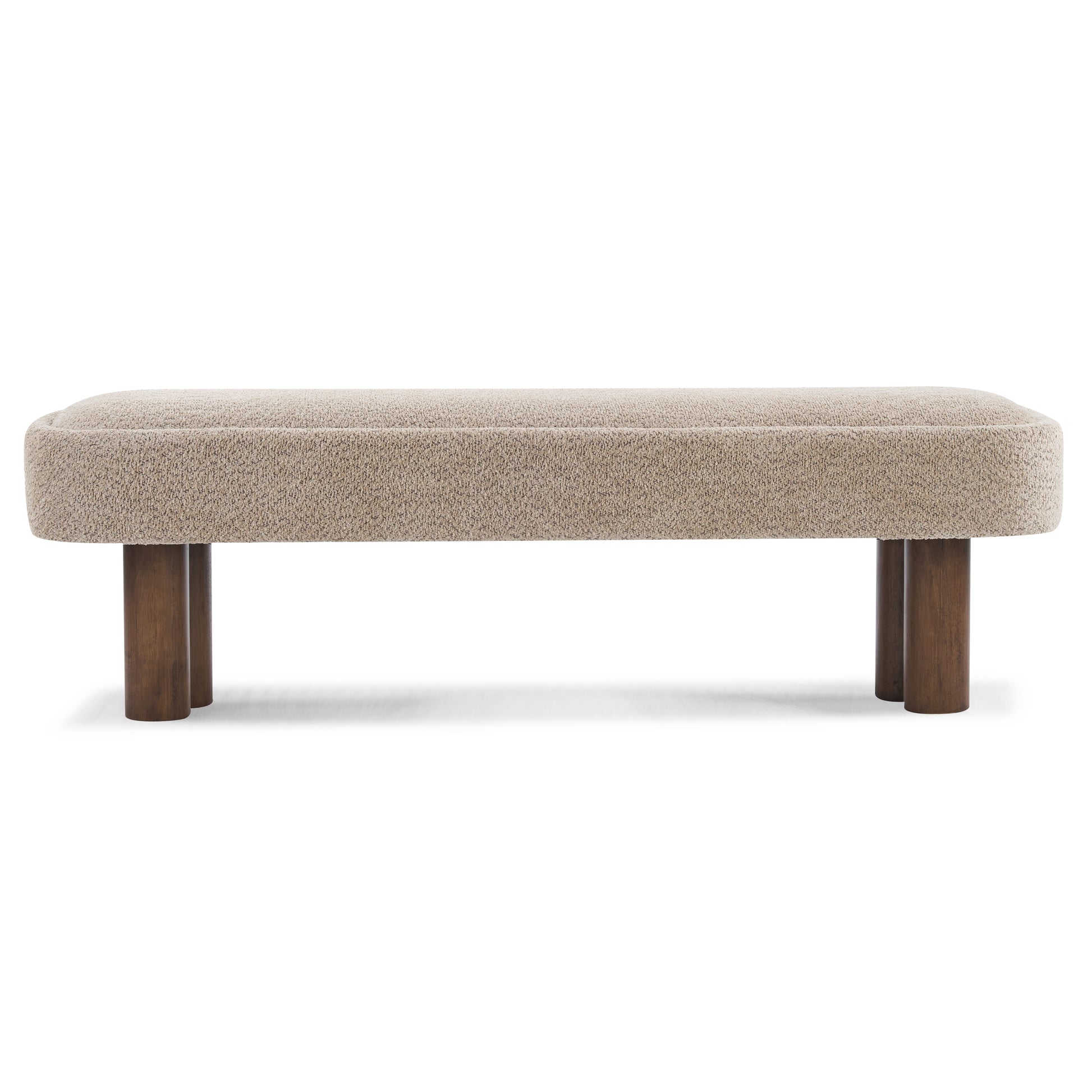 Indoor Khaki Boucle Dining Bench with Walnut Color Legs, 60.04'L Upholstered Seating for Kitchen, Dining Room and Living Space,250lbs Capacity image 7