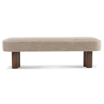 Indoor Khaki Boucle Dining Bench with Walnut Color Legs, 60.04'L Upholstered Seating for Kitchen, Dining Room and Living Space,250lbs Capacity image 7