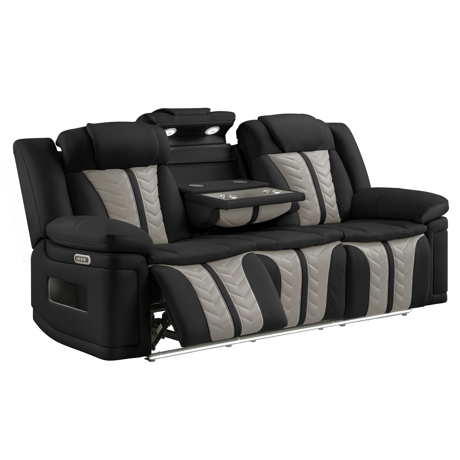 Cruiser 2‑Piece Power Reclining Set with LED Lighting, Massage, Wireless Charging & Speaker Console Made with Faux Leather in Black and Gray image 6