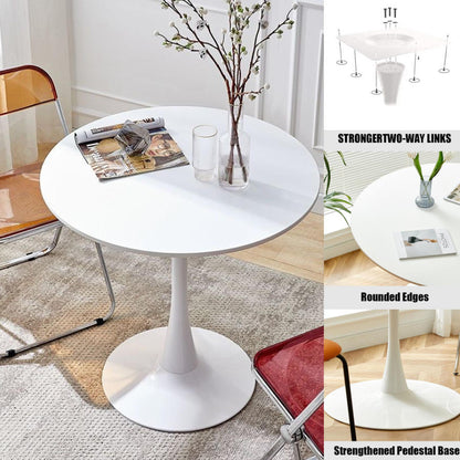 White Round Table, Modern Dining Table, MDF Top and Steel Base Tulip Round Kitchen Table, Mid Century Coffee Table for Living Room 24 Inch, Oval Dining Table image 7