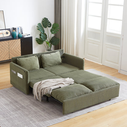 MH'' 64.5 Inch Sleeper Sofa Bed 3-in-1 Adjustable Sleeper with Pullout Bed 2 Pillows and Side Pockets Soft Corduroy Convertible Sleeper Sofa Bed for Living Room Bedroom Apartment Office image 4