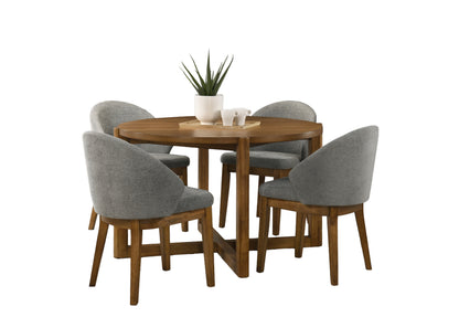 Andreo 5-Piece Round Dining Set with 47-inch Walnut Finish Table and 4 Light Gray Fabric Chairs, Mid-Century Modern Dining Table Set for 4 image 2