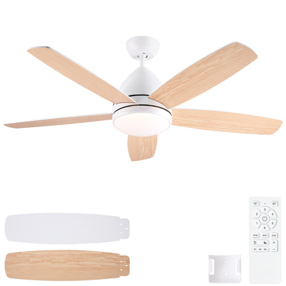 52 in. Indoor White Ceiling Fan with Intergrated LED Light Kit, Remote Control, 5 Plywood Blades and Work with Smart APP image 1
