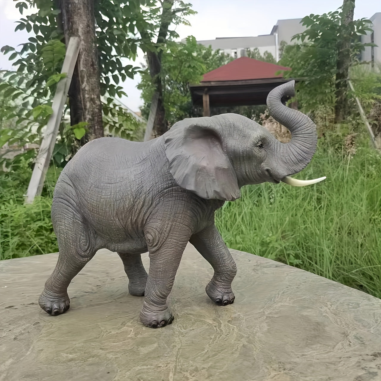 20'' Tall Resin Elephant Statue with Raised Trunk, Weather Resistant Outdoor Elephant Sculpture Decor for Yard, Lawn, Patio, Front Porch & Garden Ornament image 7