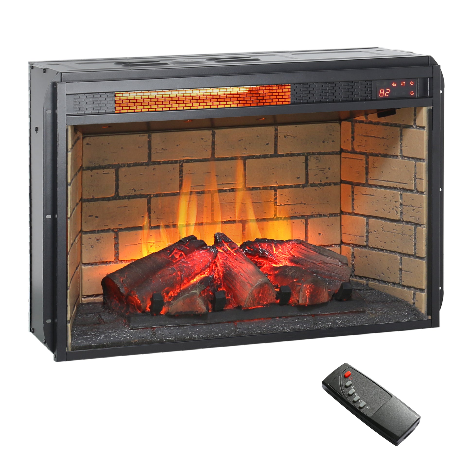 26 inch infrared quartz heater fireplace insert -woodlog version with brick image 1