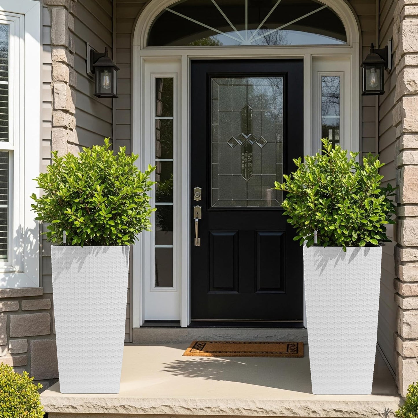 30 in Tall Large Flower Pots Planter with Self-Watering Drainage Holes&Inner Trays Indoor Outdoor Plant Pot with Drain Holes, Water Level Monitor, Inner Bucket for Garden, Patio, Porch, Backyard,White image 3