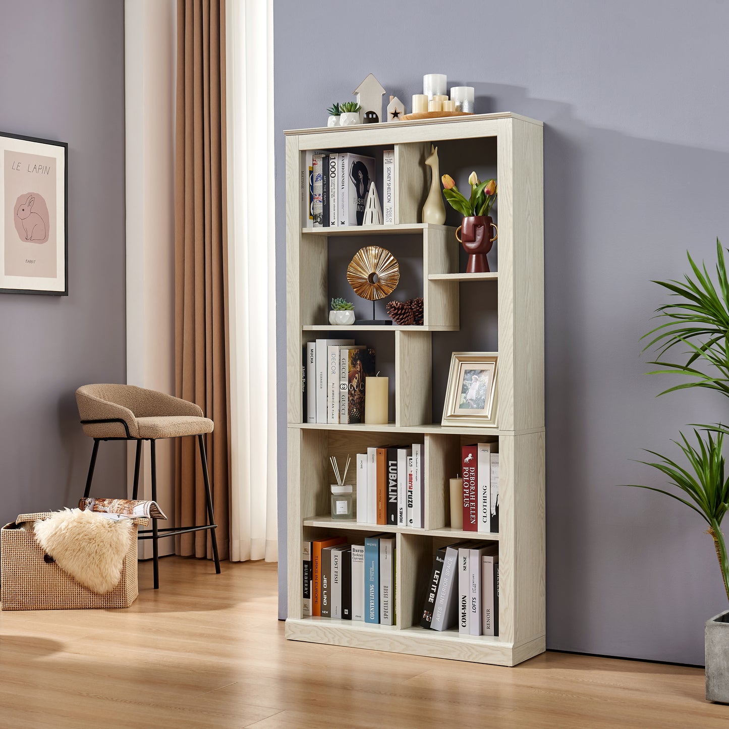 Free Combination Wood Open Bookshelf, Multi Space Display Storage Cabinet, Easy to Assemble Freestanding Bookcase with Anti-Tip Straps, Classified Storage Organizer for Living Room Bedroom Home Office image 4