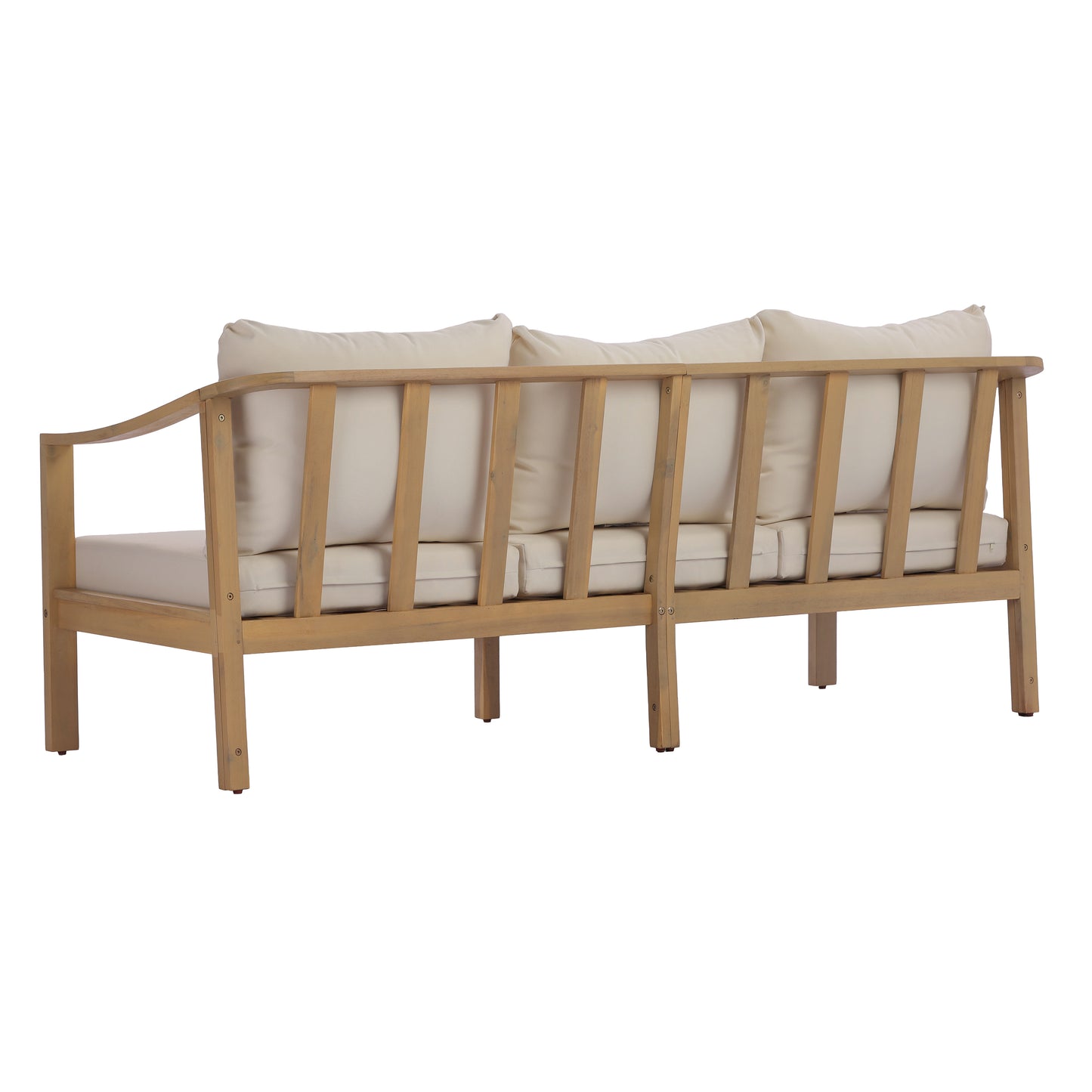 77.95" outdoor acacia wood frame, 26.38" deep seat design with soft cushion, three-seater sofa,slatted wood backrest,suitable for porches,gardens,backyards,and balconie (Light Teak+Beige Cushion) image 7