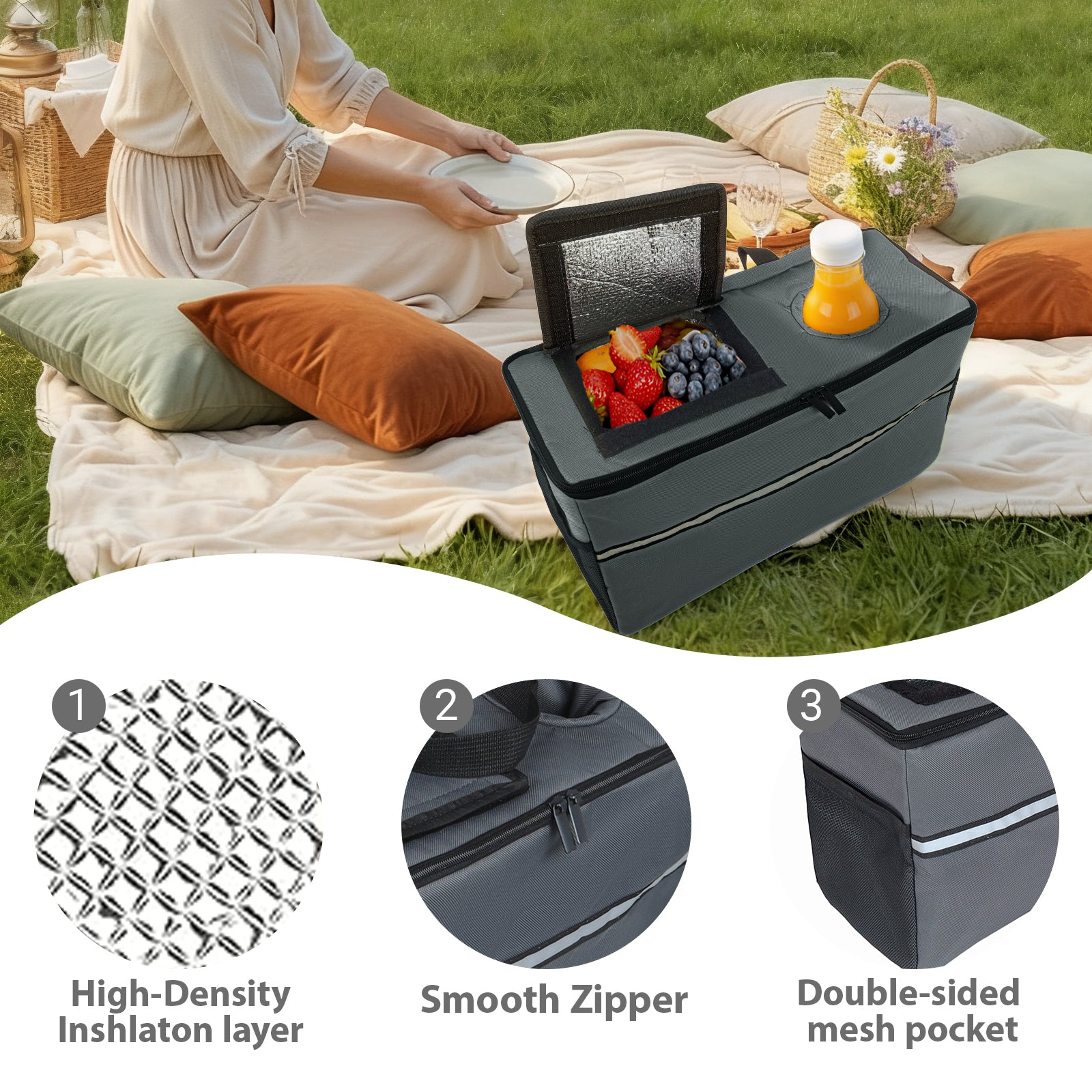 3-in-1 Folding Wagon Cart with Bench Seat & Storage patent protection - Includes 1 ice pack, 500lbs Heavy-Duty Utility Wagon, 180L Capacity All-Terrain Wheels for Camping, Beach, Sports, Garden, gray image 10