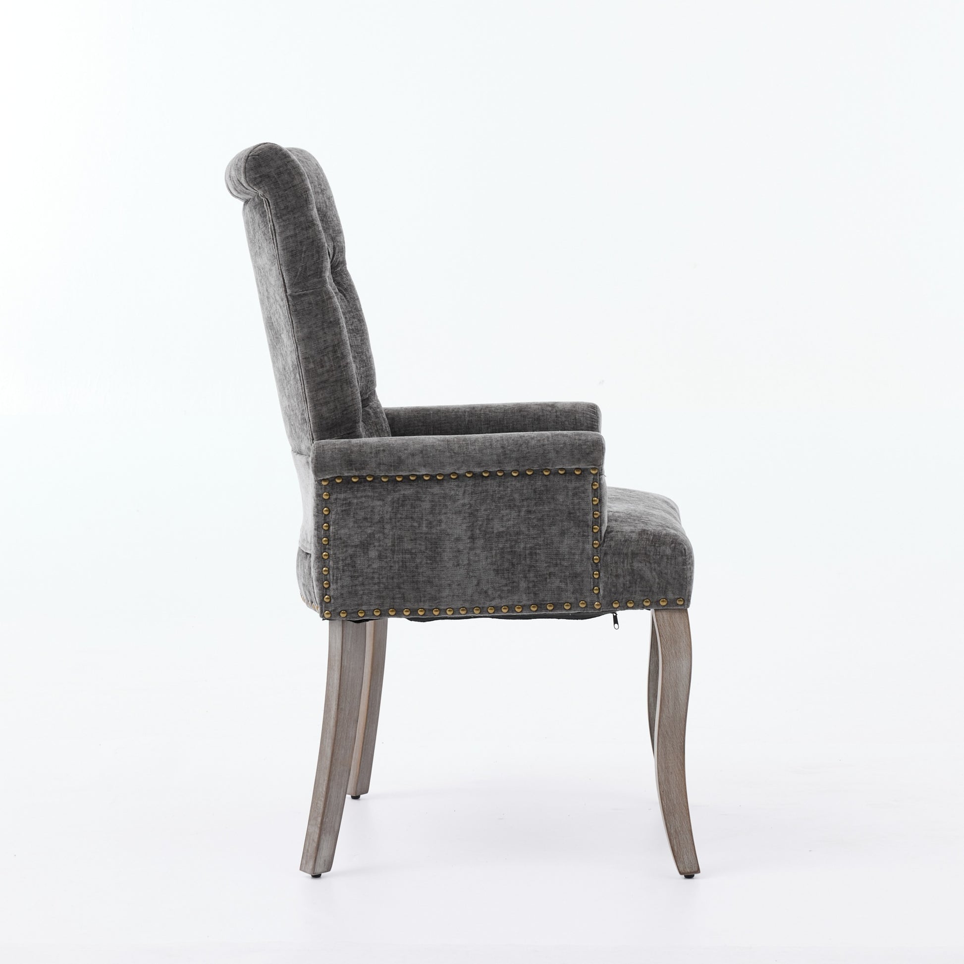 Upholstered Chenille Fabric Accent Dining Chair, Curved Solid Wood Legs, Elegant Tufted Club Dining Room Kitchen Room Arm Dining Chair, Single Pack,Gray,SW1895GY image 5