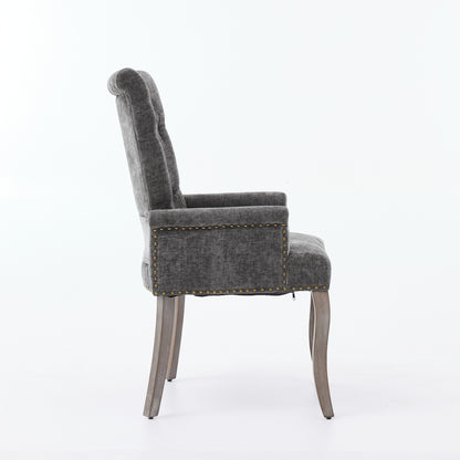 Upholstered Chenille Fabric Accent Dining Chair, Curved Solid Wood Legs, Elegant Tufted Club Dining Room Kitchen Room Arm Dining Chair, Single Pack,Gray,SW1895GY image 5