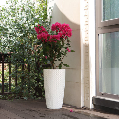 Set of 2 Faux Rattan Tall Planters Outdoor Indoor Large Planters with Water Level Monitor Inner Bucket, Automatic Watering, Flower Plant Pots for Garden, Patio, Porch, Backyard (White, 22 inch) image 11